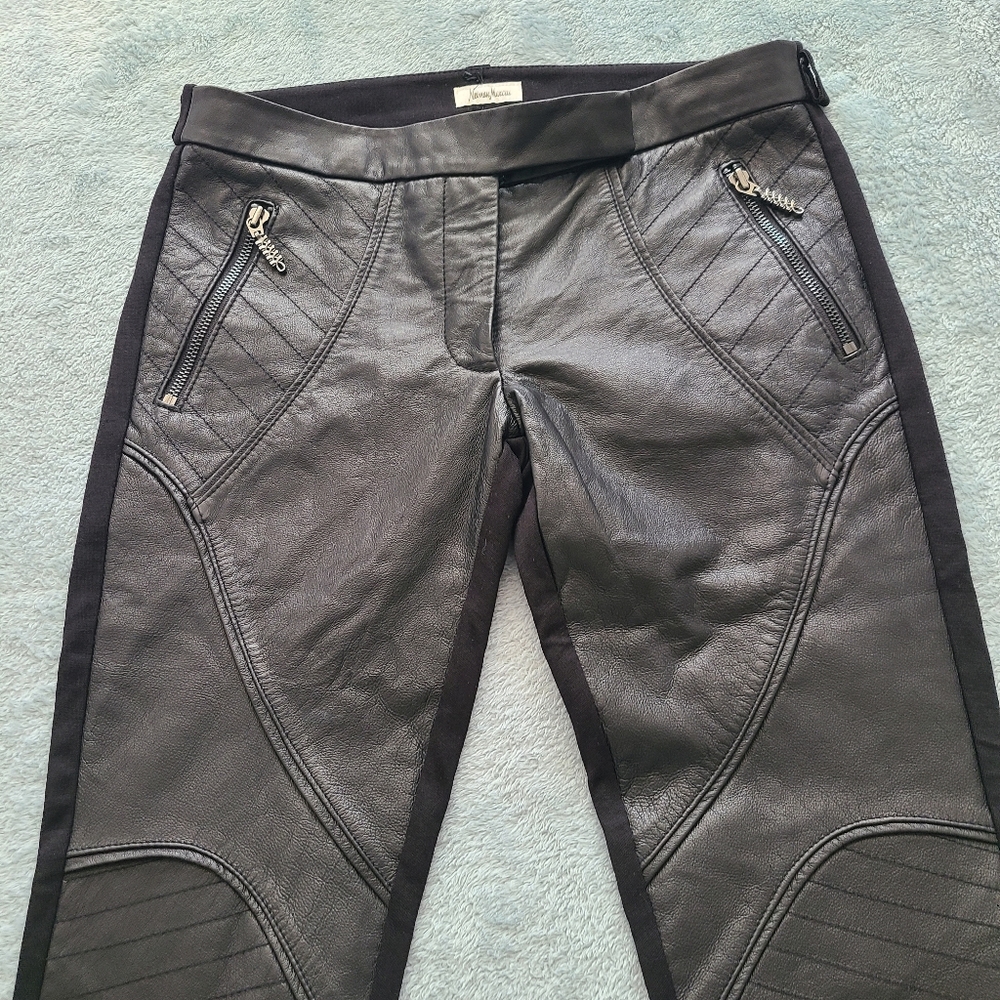 Neiman Marcus Black Side Zippers Faux Leather and Spandex Moto Leggings Size XS
